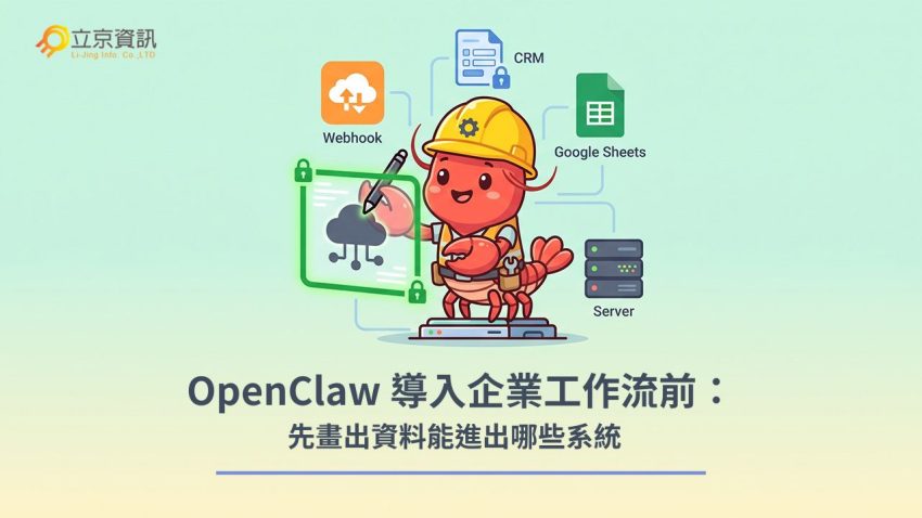 立京資訊 OpenClaw 導入企業工作流前繪製資料進出系統圖主視覺