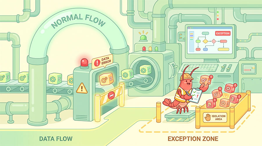 工程師驗證 OpenClaw 自動化流程例外處理與資料回寫機制示意圖